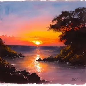 Golden Horizon: Serene Sunset Over Tropical Ocean
