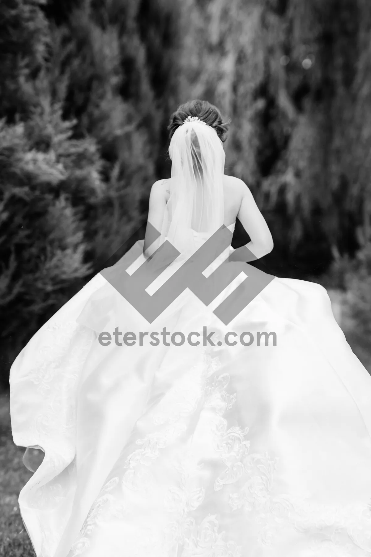 Picture of Happy Newlywed Couple Celebrating Wedding Outdoors