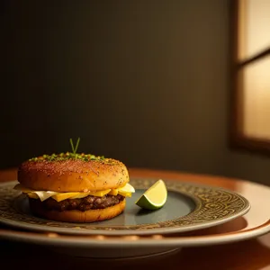 Delicious Cheeseburger Meal on Tabletop