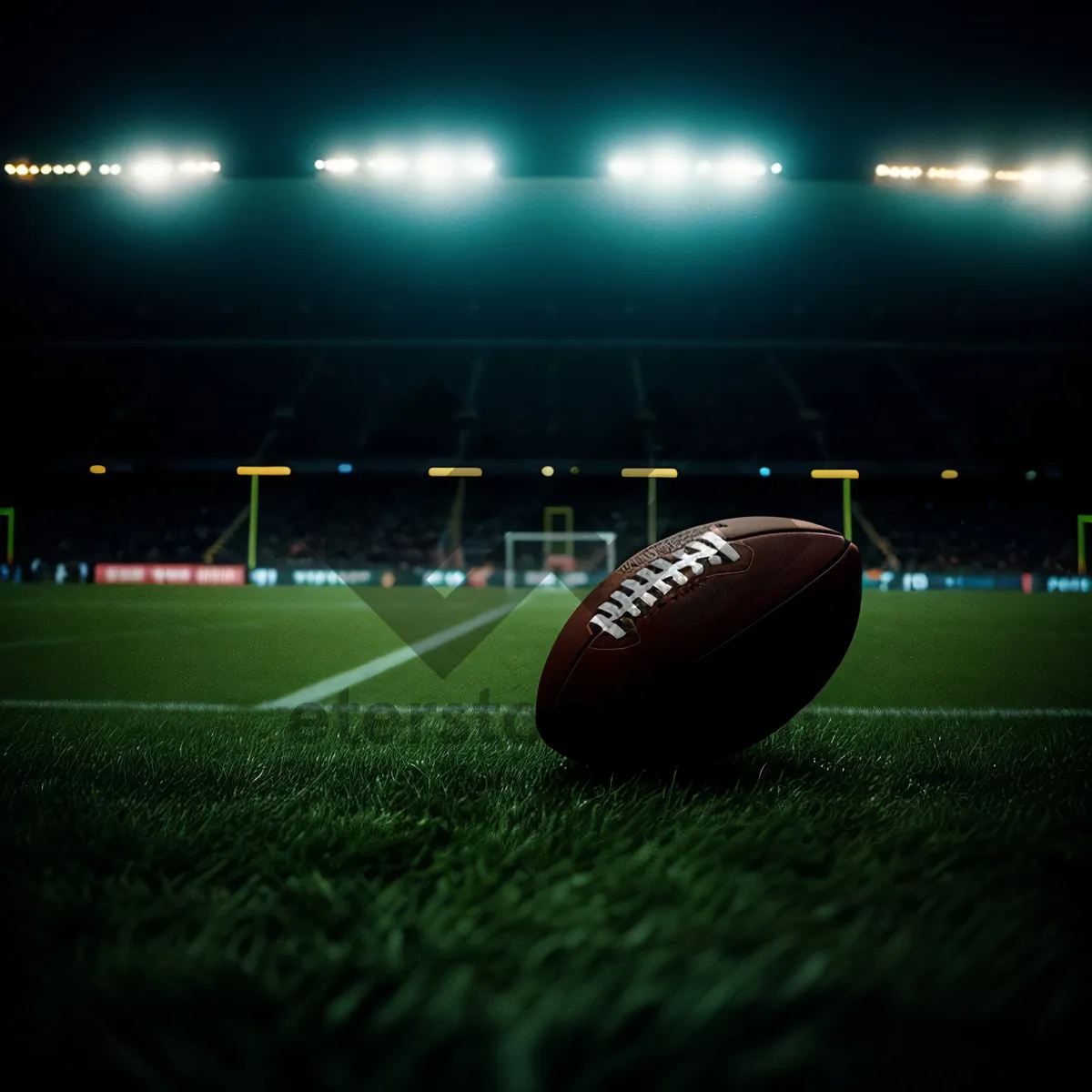 Picture of Rugby Ball on Green Grass Field in Stadium