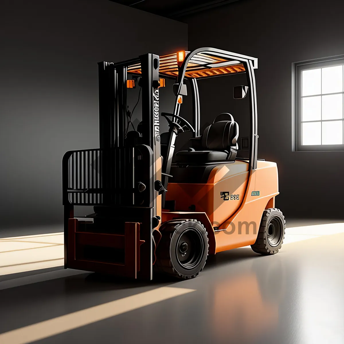 Picture of Industrial Forklift Truck in Warehouse for Cargo Transportation