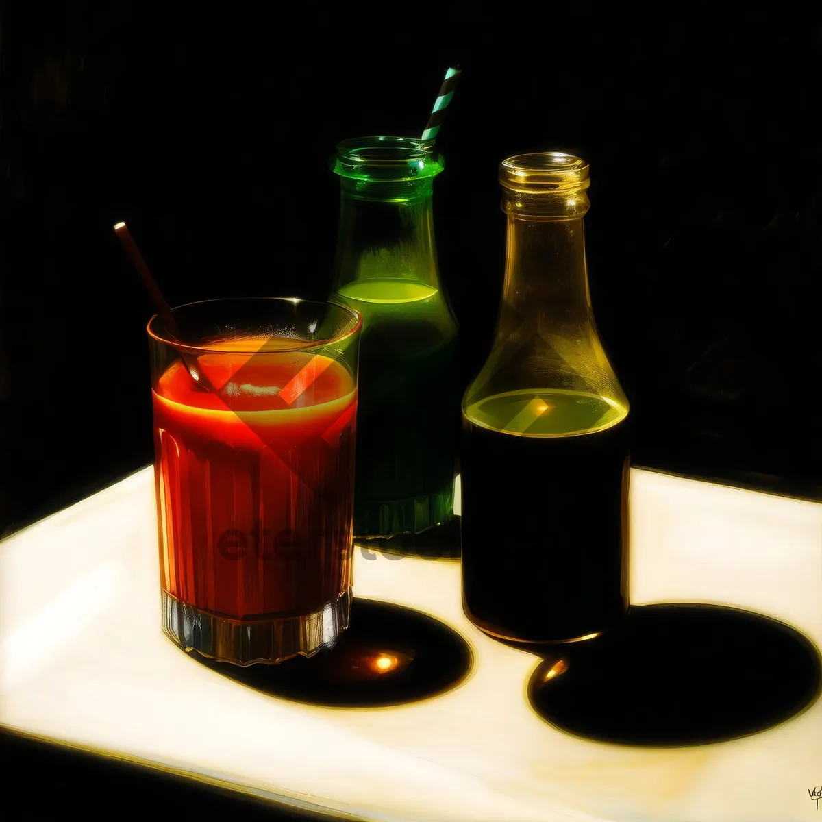 Picture of Close-up of cold beer bottle on table at party.