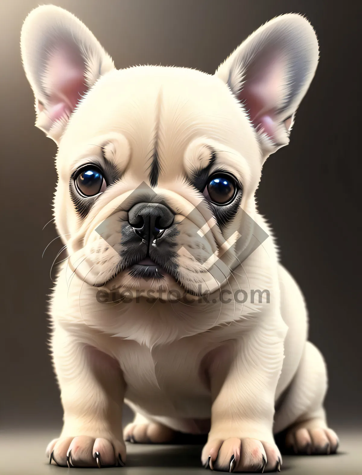 Picture of Adorable Bulldog Puppy Sitting with Wrinkled Expression