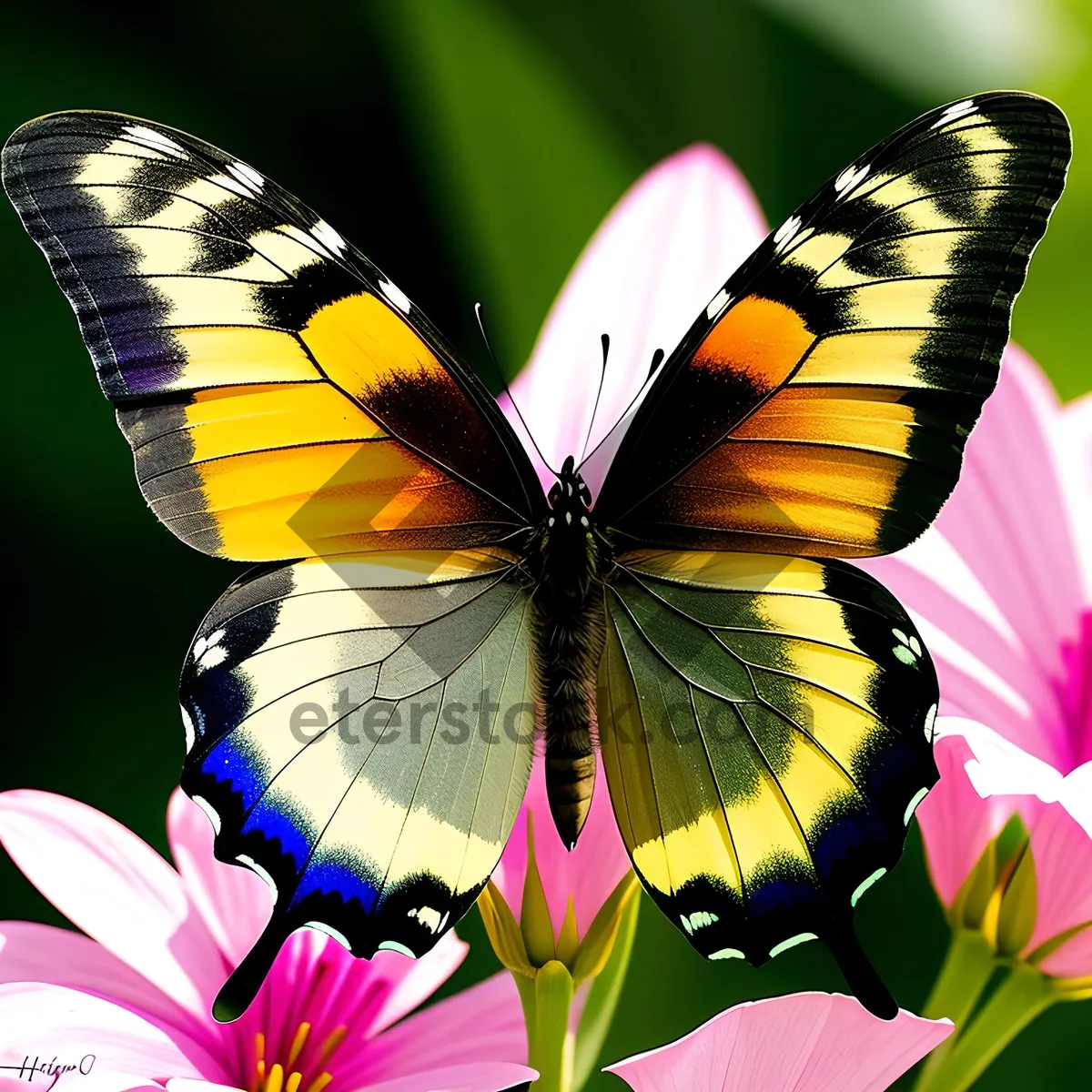 Picture of Vibrant Butterfly Wing on Colorful Viola Flower