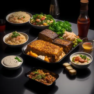 Healthy Gourmet Plate with Mixed Vegetables and Seafood