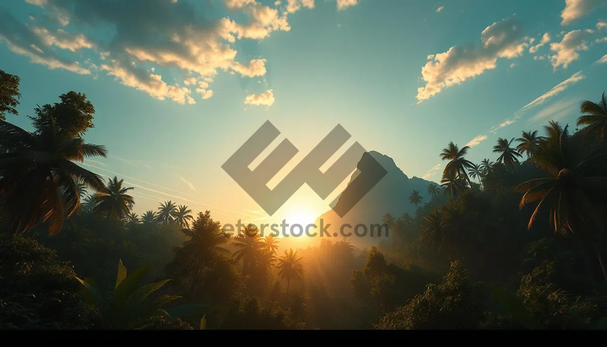 Picture of Silhouette of trees at sunset against cloudy sky
