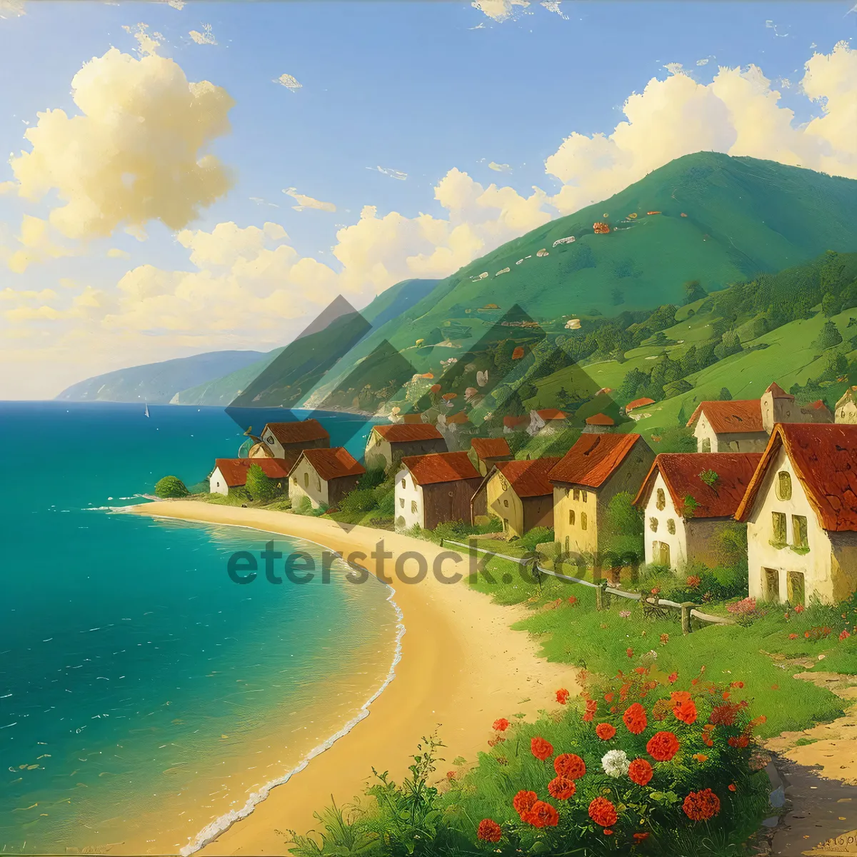 Picture of Tropical paradise beach with crystal clear water and palm trees.