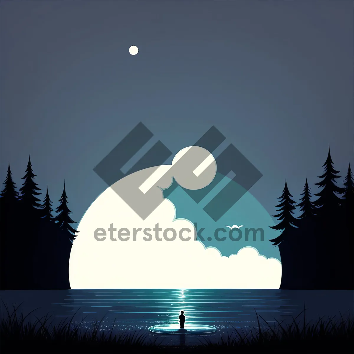 Picture of Silent Night: Moonlit Tree Silhouette in Winter Sky