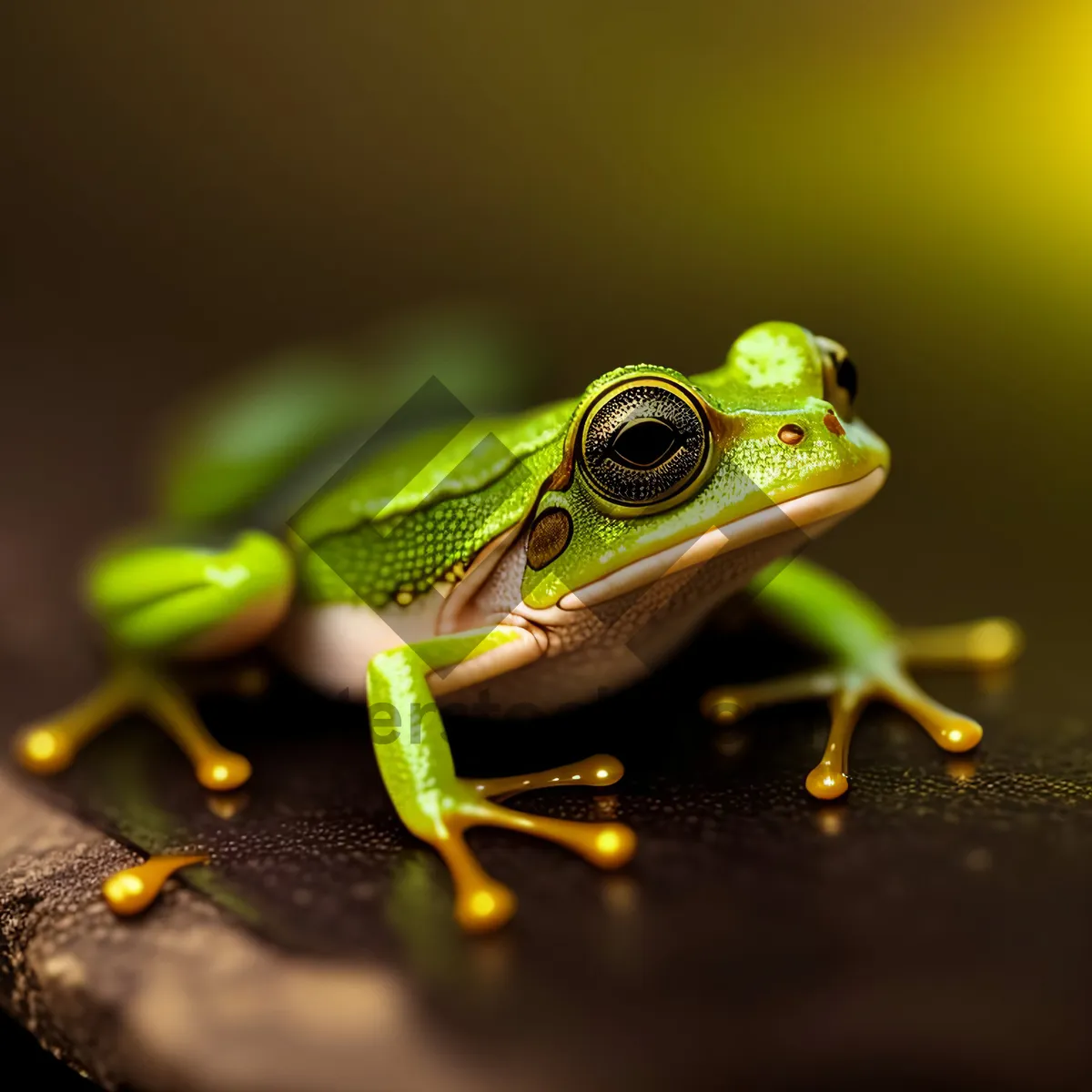 Picture of Colorful Eyed Tree Frog Peeking Through Leaves