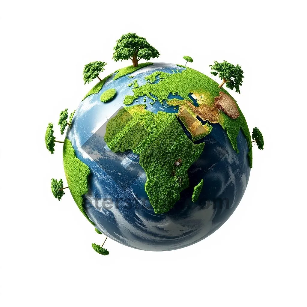 Picture of 3D Globe Icon: Earth, Map, World, Planet Simulation.