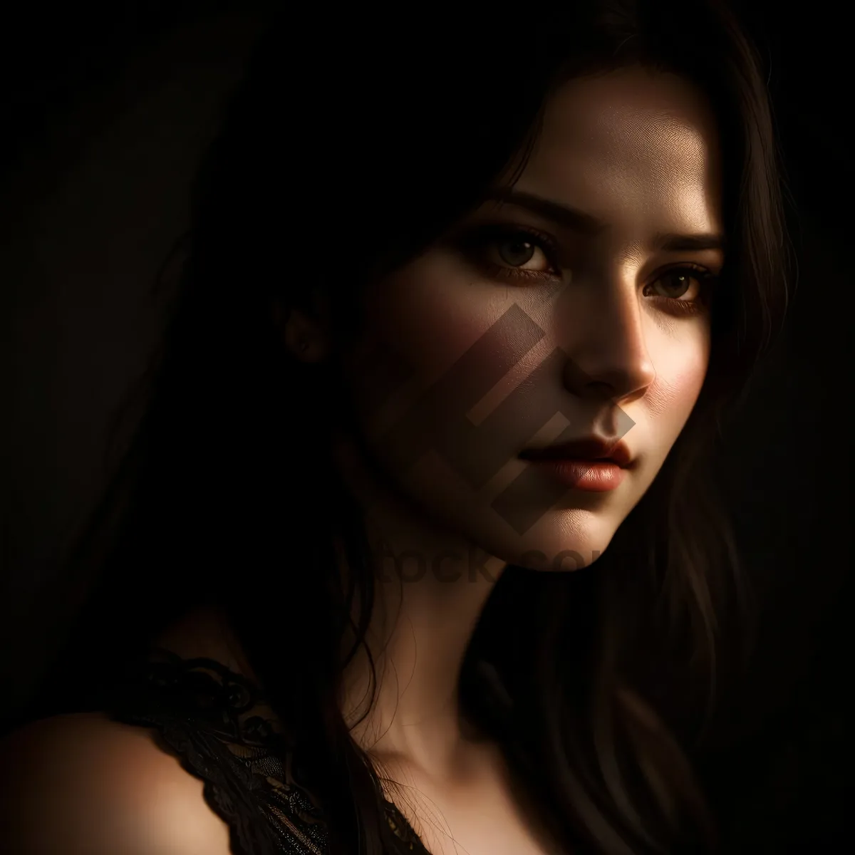 Picture of Elegant brunette model with dark eyes and sensual expression.
