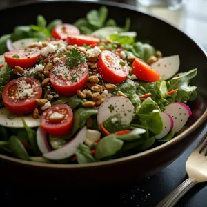 Fresh Vegetable Salad Bowl with Cheese and Nutriment