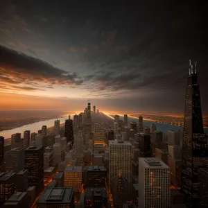 Cityscape Skyline at Night: Modern Financial District