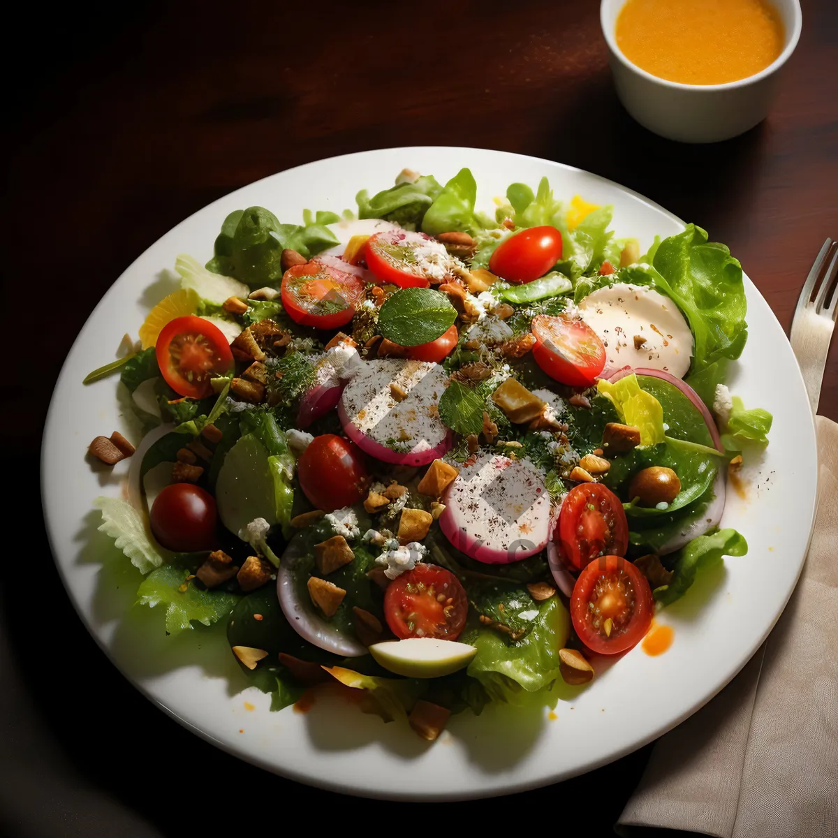 Picture of Delicious gourmet plate with fresh healthy vegetables and cheese