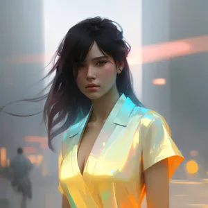 Smiling businesswoman in fashionable kimono robe portrait.