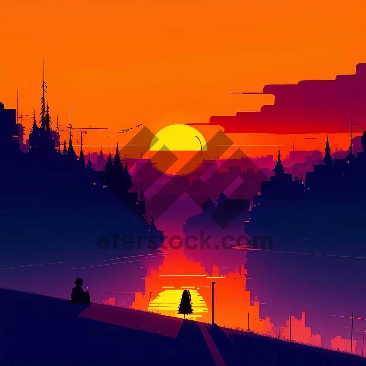 Picture of Vibrant Sunset Sky over Summer Landscape