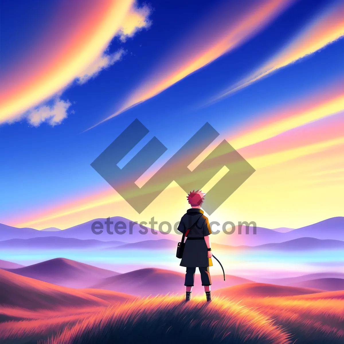 Picture of Sunny Silhouette: Athletic Runner Embracing the Sky