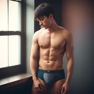 Muscular Male Fitness Model Posing Shirtless in Studio