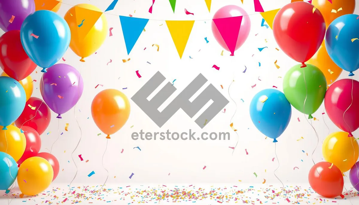 Picture of Colorful Birthday Party Decoration with Balloons and Confetti