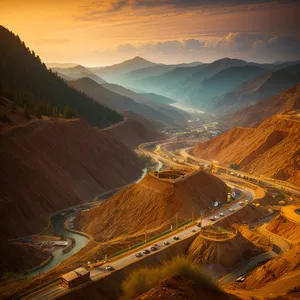 Majestic Valley Sunset Over Mountainous Canyon