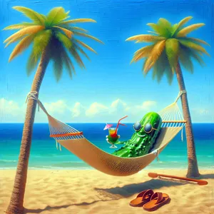 Dill Pickle In a Tropical Hammock With Cocktail