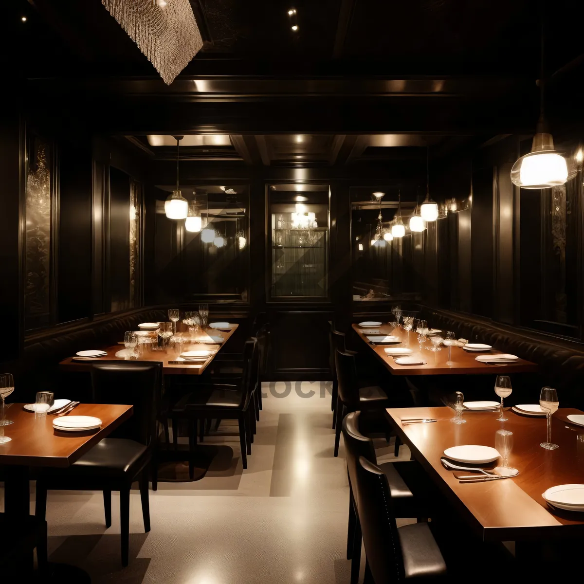 Picture of Modern luxury restaurant interior design with wood furniture