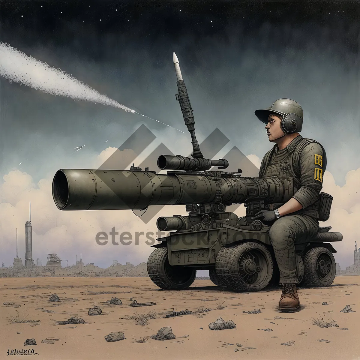 Picture of Field Artillery Bombarding Enemy Positions with High-Angle Gun