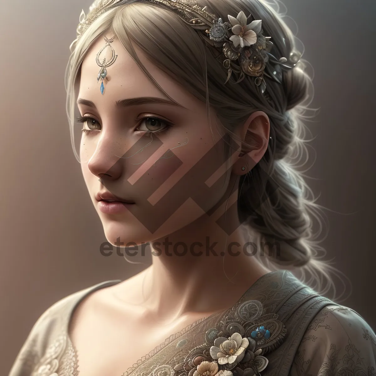 Picture of Majestic Beauty: Elegant Lady with Crown and Glamorous Makeup