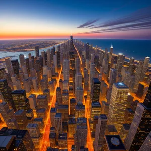 Modern Skyline at Sunset: Towering Business District