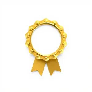 Golden gear circular symbol decoration with metal frame design.