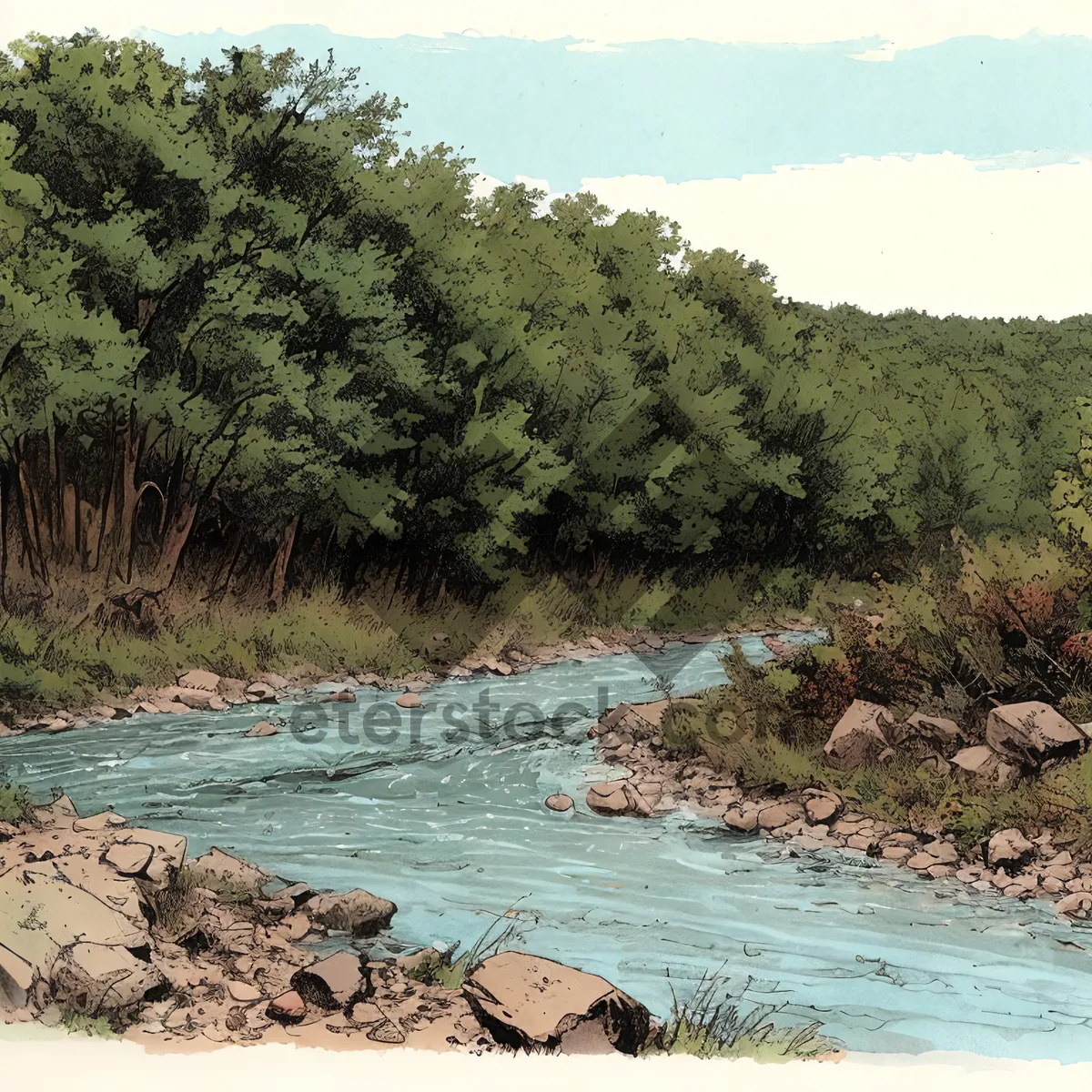 Picture of Serene Coastal Bliss: Sky, Trees, and Water