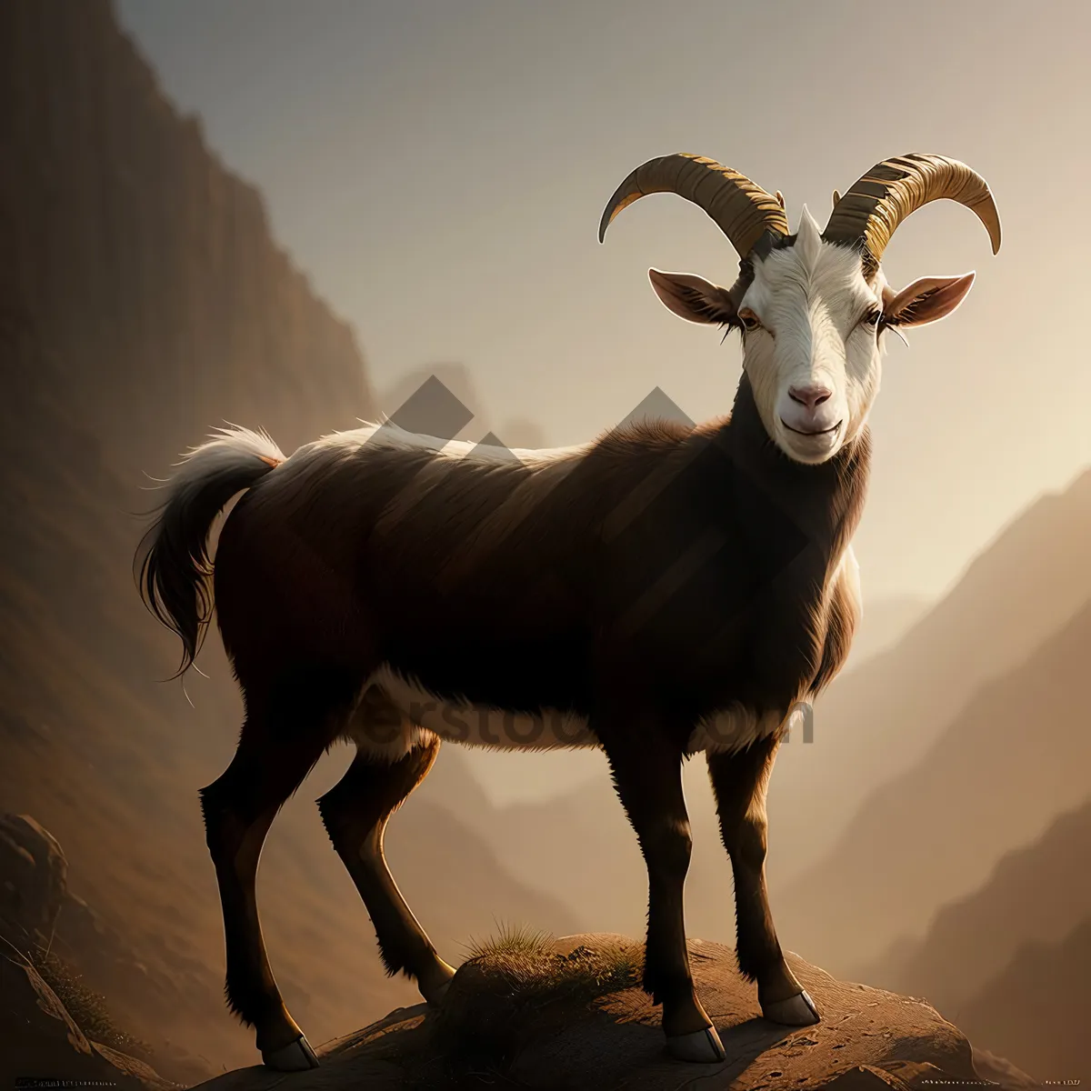 Picture of Bighorn Ram Grazing in Mountain Park