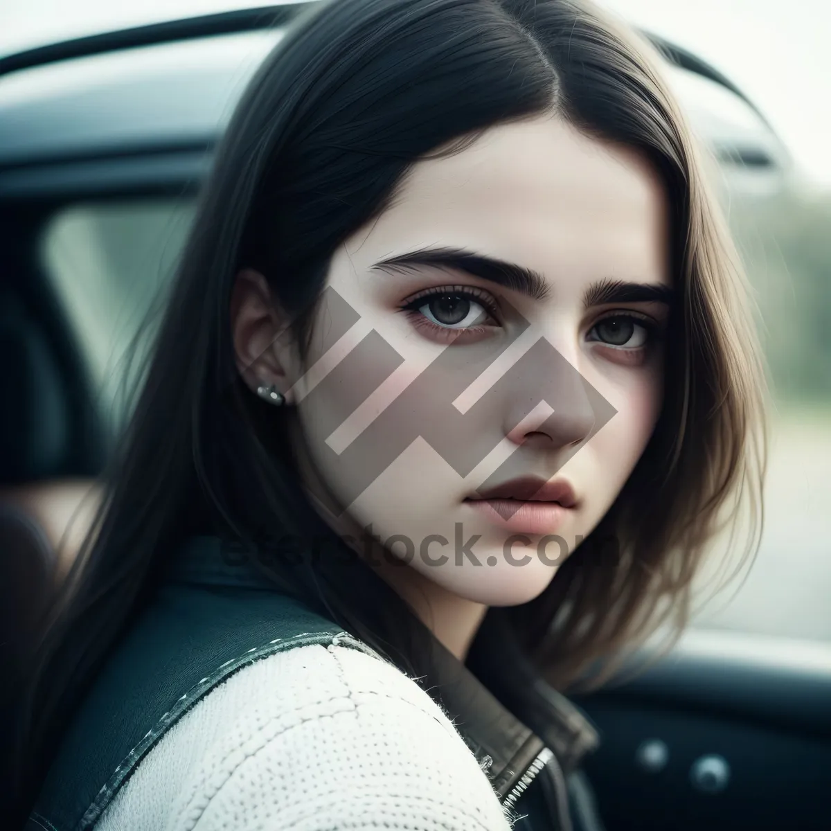 Picture of Smiling Businesswoman in Car with Seatbelt