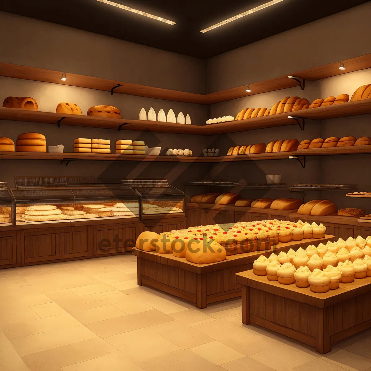 Picture of Modern Bakery Interior with Food Counter