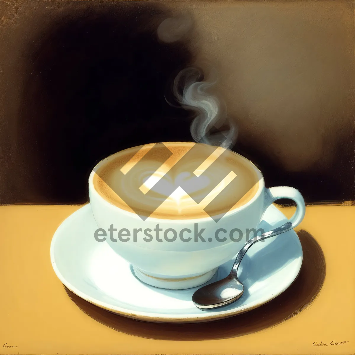 Picture of Steamy Cup of Caffeine Bliss: Perfect Espresso with Saucer