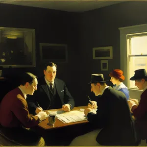 Happy business team discussing work in office