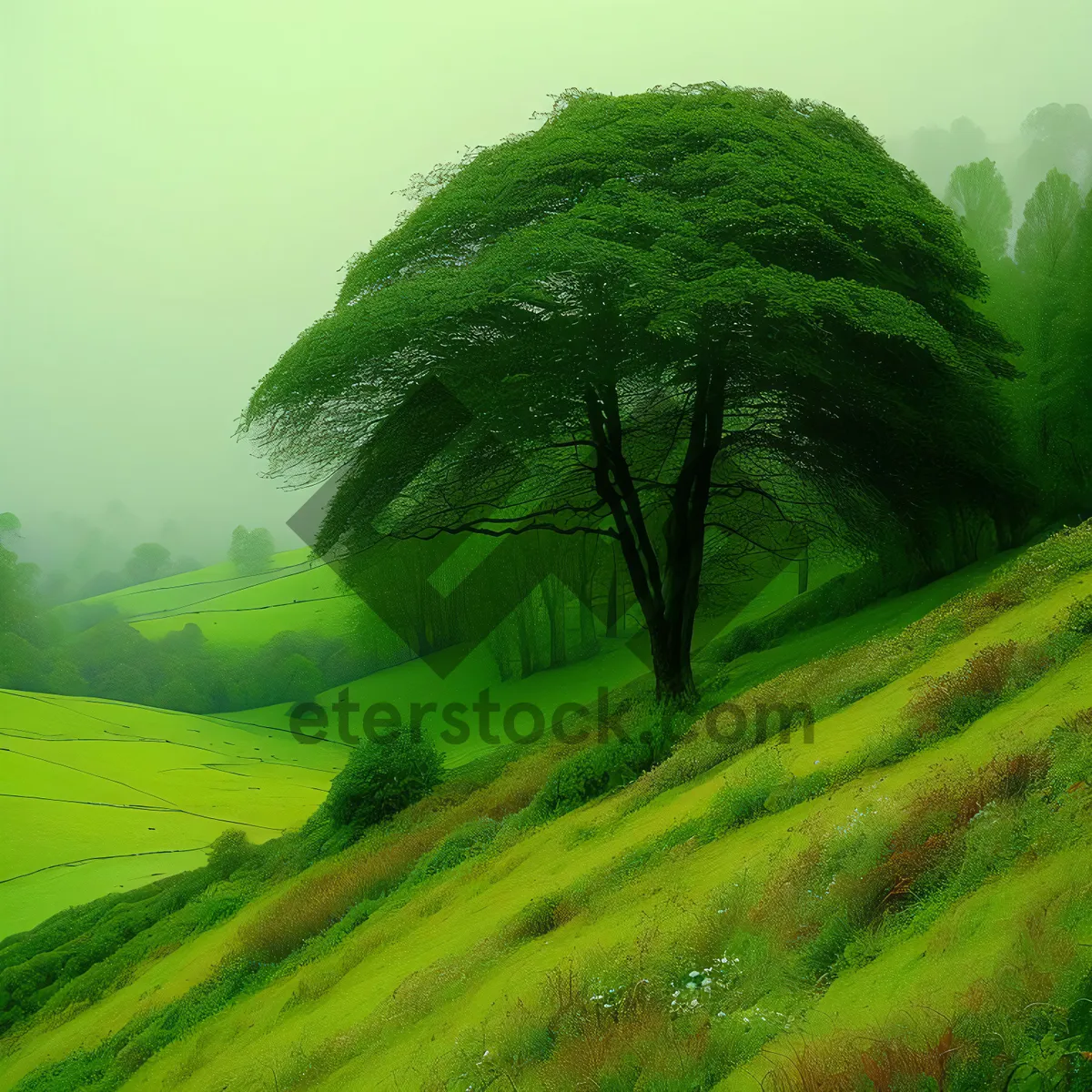 Picture of Serene Aquatic Landscape Amidst Rural Farm Fields