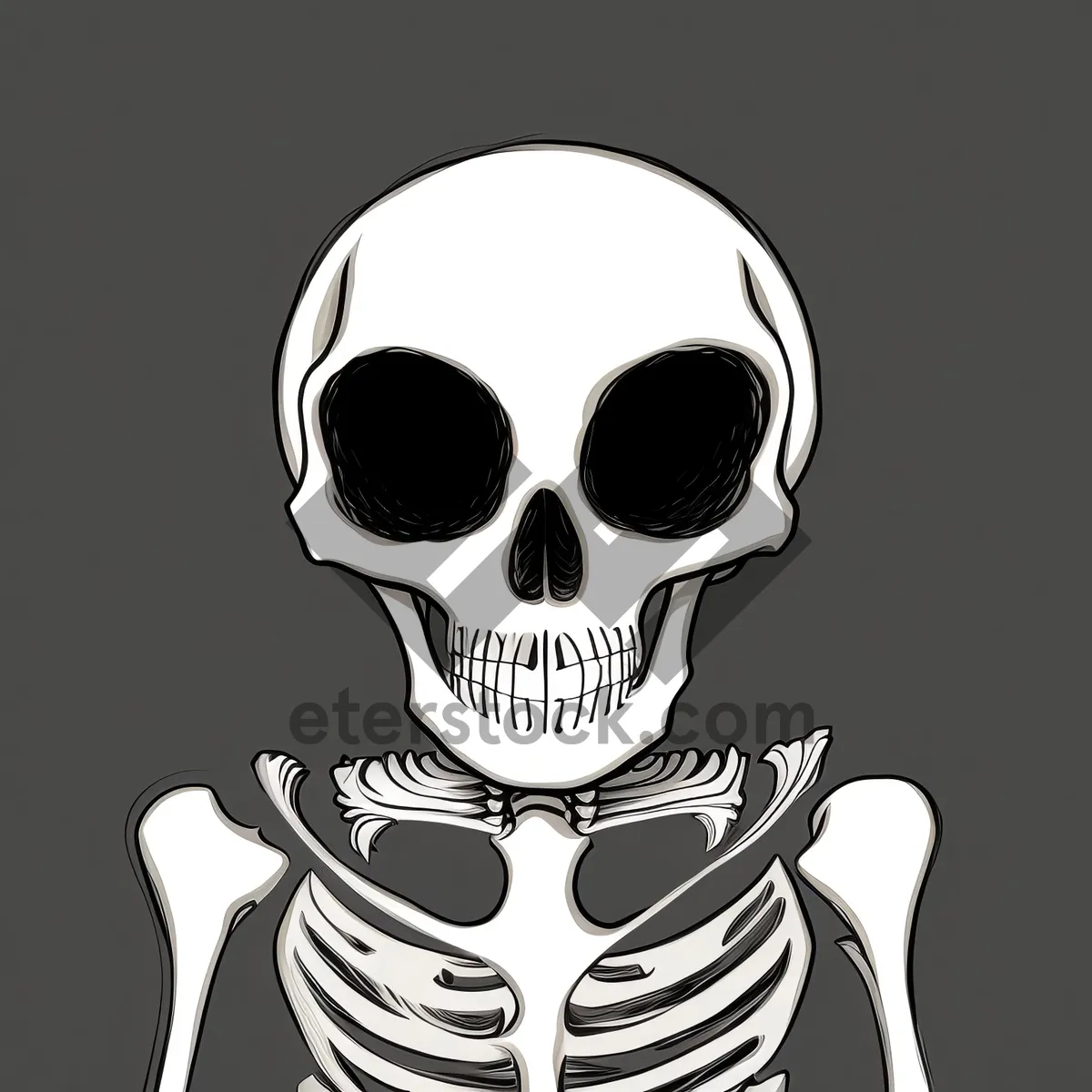 Picture of Cartoon Pirate Skull in Horrifying Human Skeleton Drawing