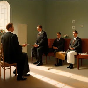 Corporate team meeting in office discussing business strategy