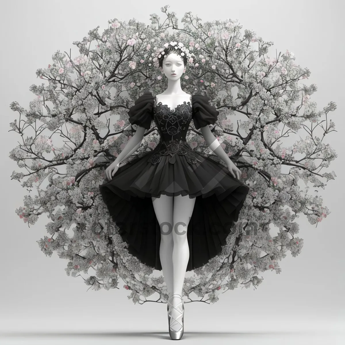 Picture of Attractive lady in elegant costume dancing happily