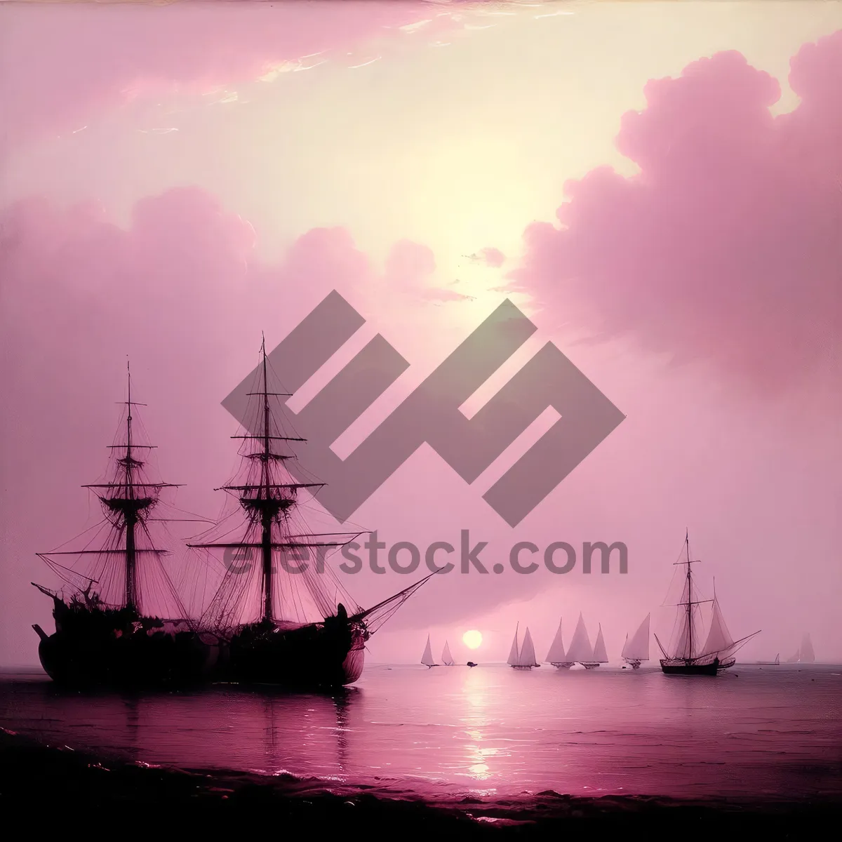 Picture of Sunset Pirate Ship at Sea