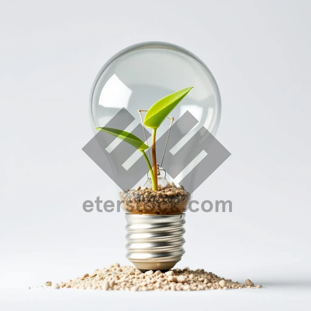 Picture of Green Energy Symbol with Glass Bulb and Plant Leaf