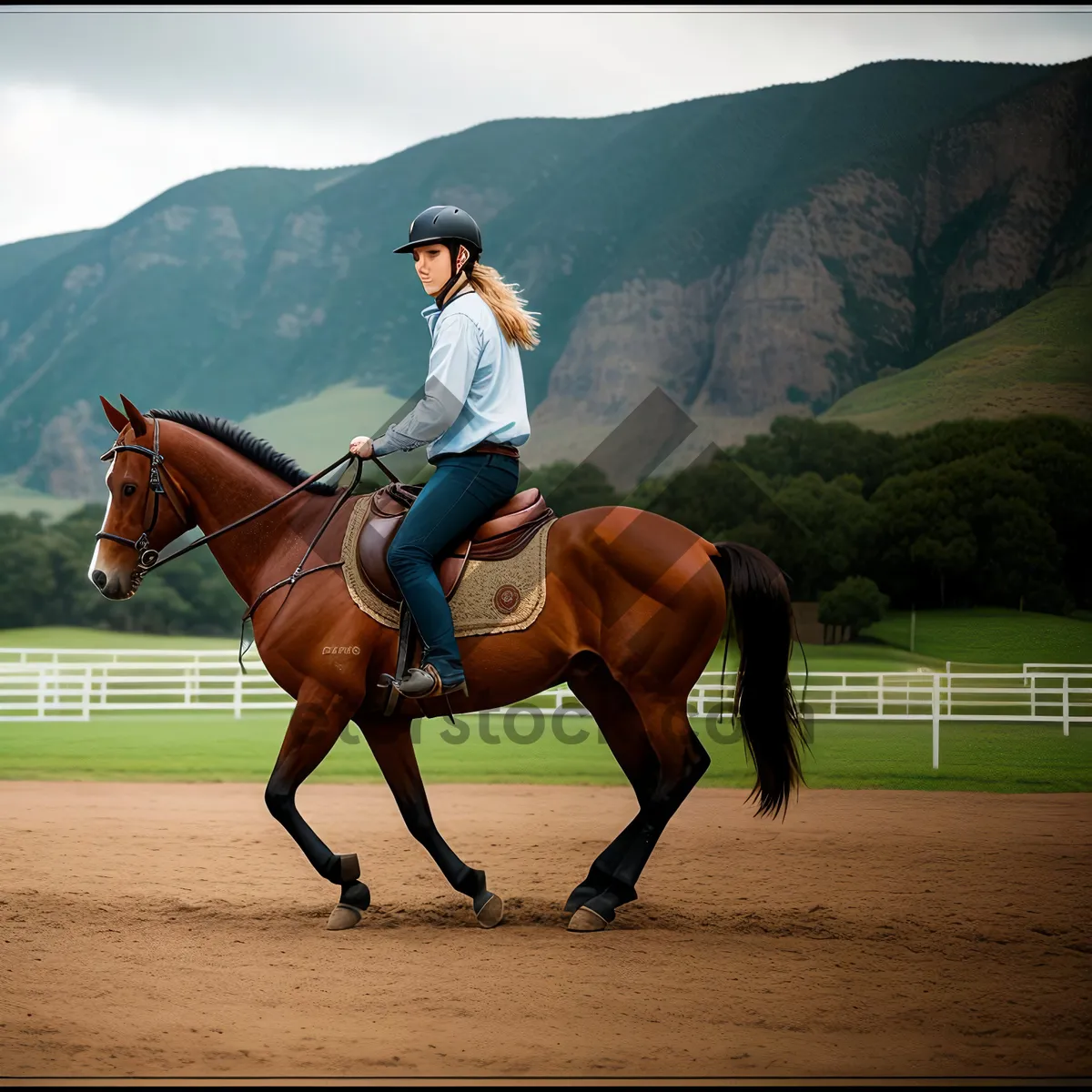 Picture of Thoroughbred Horse Trainer Riding Vaulting Horse