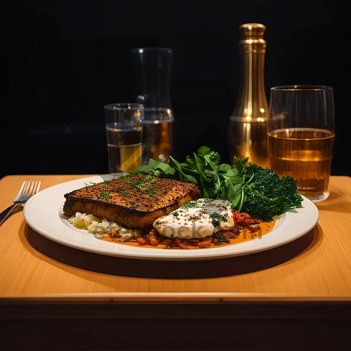 Picture of Gourmet grilled steak with fresh vegetable salad.