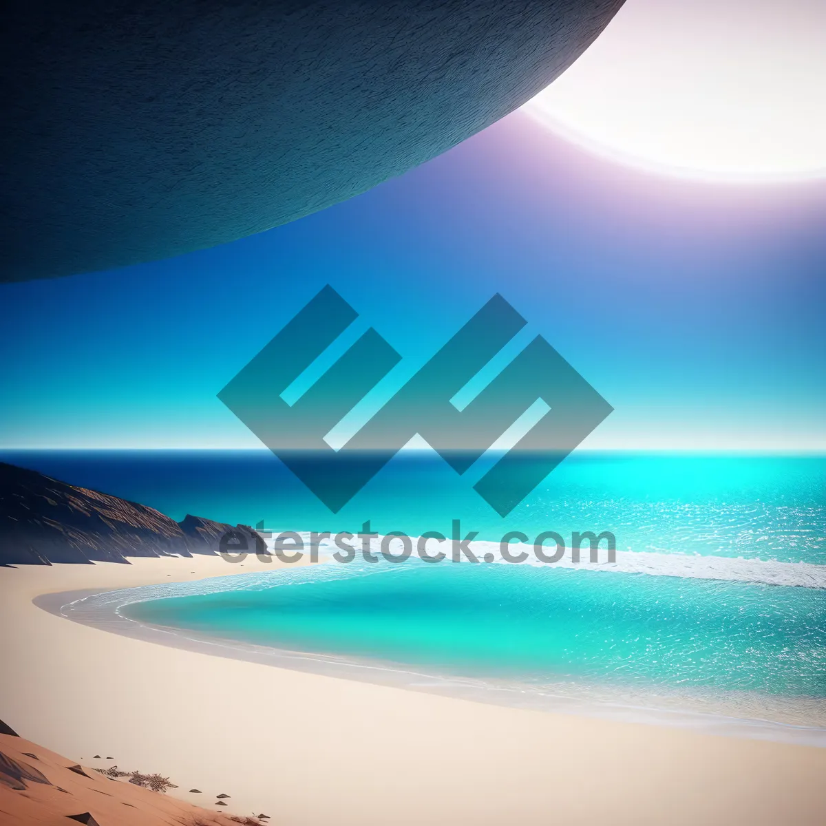Picture of Serenity Beachscape: Sun-kissed horizon meets azure waves.
