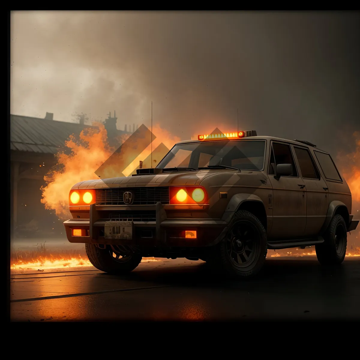 Picture of Speedy Orange Sky: Fast Truck on the Road