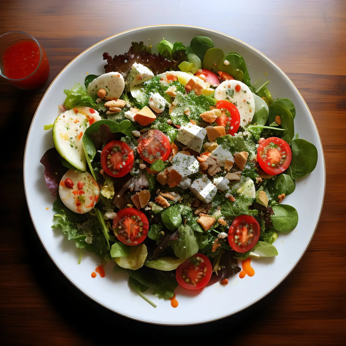 Picture of Fresh Vegetable Salad with Cheese and Olive Oil dressing
