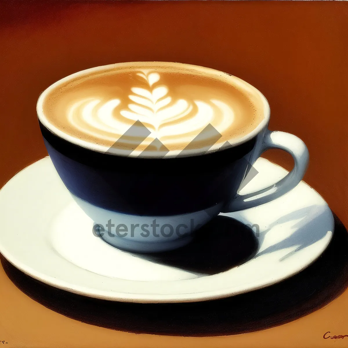 Picture of Hot Espresso Cup on Saucer: Morning Beverage for Caffeine Lovers