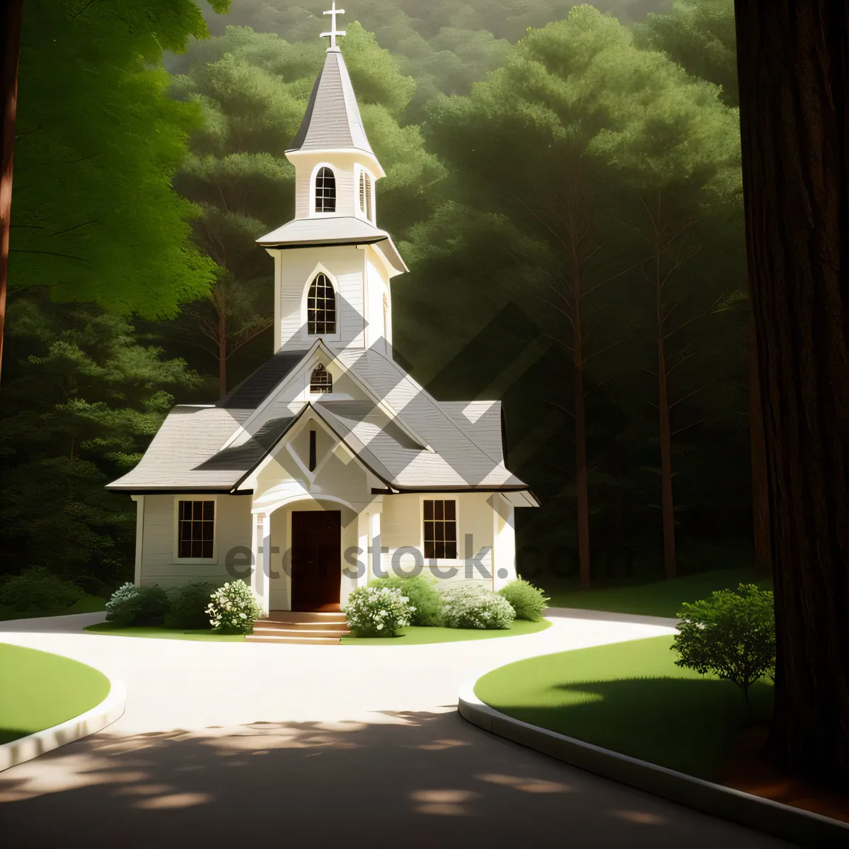 Picture of Exquisite ancient cathedral with intricate window and tower