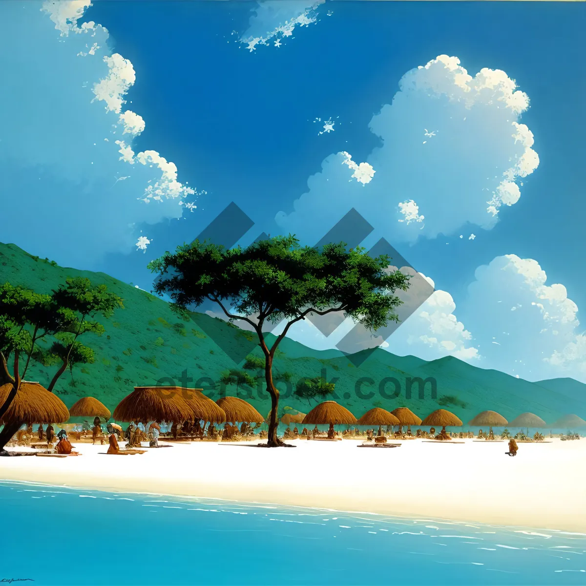 Picture of Tropical paradise beach with palm trees and blue water.
